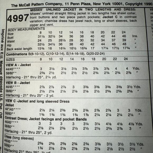 Vintage 1990 McCall's Womens pattern 4997  Size 14-18 uncut - Picture 4 of 5